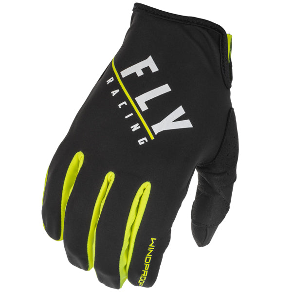 Product image of Fly Racing mx22 windproof gloves hi vis 1 motocross gloves showing fit, construction, and colorway | Available at BTO Sports