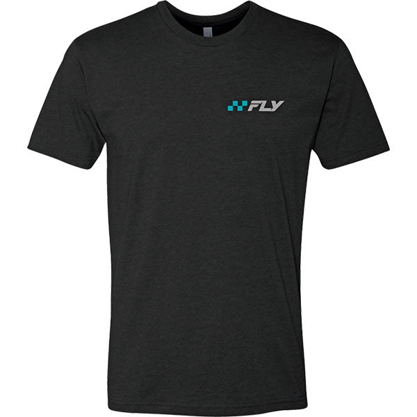 High-resolution studio image of Fly Racing Victory Tee; showing tee fit, printed graphics, and crew neckline; SKU 354-0326S; Sizes: S-2XL
