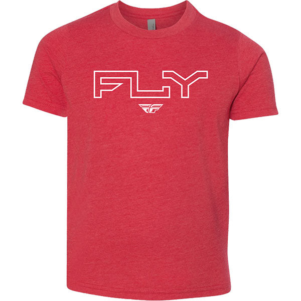 Crisp studio image on a white background of Fly Racing Edge Tee (Youth); showing tee fit, printed graphics, and crew neckline; SKU 354-0308YS