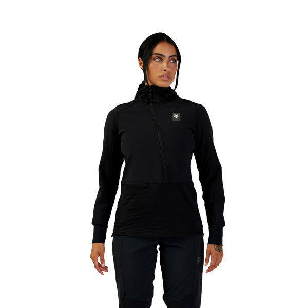 Fox Racing Defend Thermal Hoodie Mountain Bike (Womens) side view in Blk sizes XS, SM, MD, LG, XL SKU 33777-001-XS. Riding Jacket | Available at BTO Sports