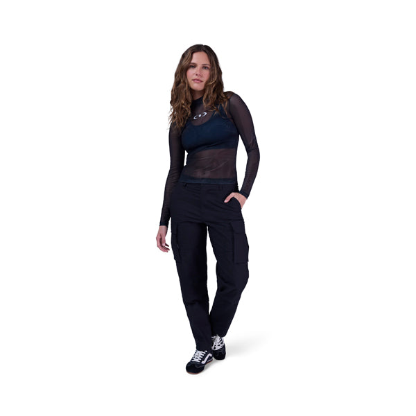 Studio photo on a white background of Fox Racing Image Cosmo Mesh Long Sleeve Tee (Womens); showing long-sleeve cut, printed graphics, and crew neckline