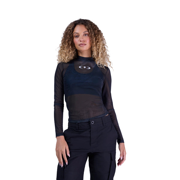 Crisp studio image on a white background of Fox Racing Image Cosmo Mesh Long Sleeve Tee (Womens); SKU 36573-330-XS; Colors: Dark Shadow; Sizes: XS-XL