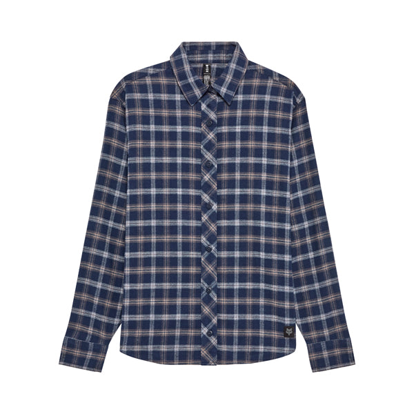 Studio photo on a white background of Fox Racing Survivalist Core Flannel; showing flannel shirt fit, button front, and plaid pattern; SKU 36577-266-XS