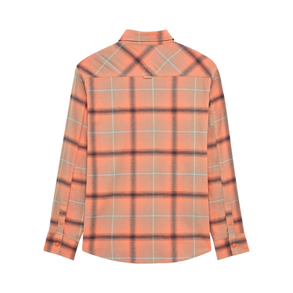Crisp studio image on a white background of Fox Racing; showing flannel shirt fit, button front, and plaid pattern; SKU 36578-A03-S