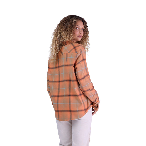 Studio photo on a white background of Fox Racing Survivalist Stretch Flannel; showing flannel shirt fit, button front, and plaid pattern; SKU 36578-A03-L