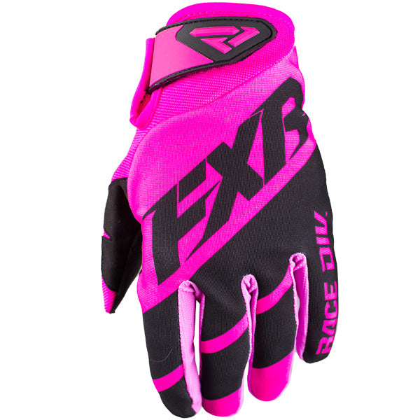 Product image of fxr clutch strap MX glove electric pink black front motocross gloves showing fit, construction, and colorway | Available at BTO Sports
