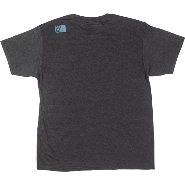 Crisp studio image on a white background of Husqvarna Husqvarna Stacked Logo Tee; showing tee fit, printed graphics, and crew neckline; SKU 3HS250053502