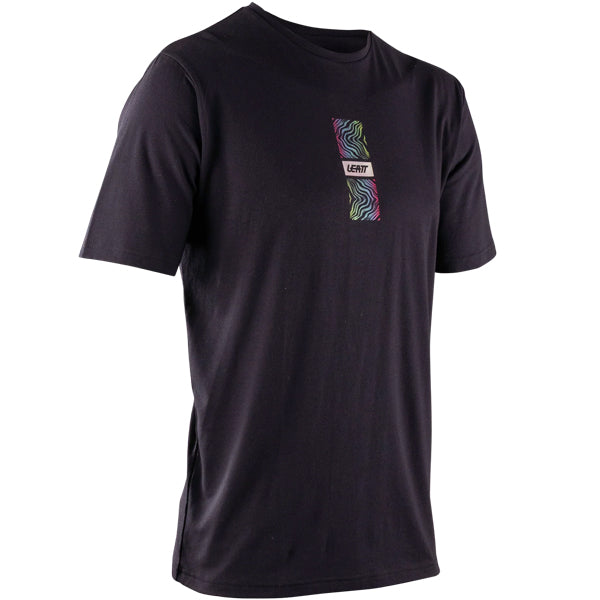 Clean studio shot of Leatt Core T-Shirt; showing tee fit, printed graphics, and crew neckline; SKU 5026081290; Sizes: S-3XL