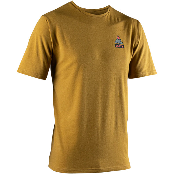 High-resolution studio image of Leatt Core T-Shirt; showing tee fit, printed graphics, and crew neckline; SKU 5026081290; Sizes: S-3XL