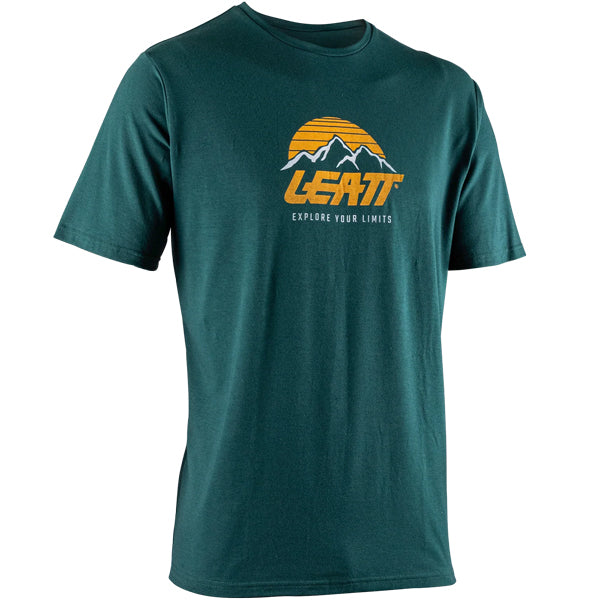 Crisp studio image on a white background of Leatt Core T-Shirt; showing tee fit, printed graphics, and crew neckline; SKU 5026081290; Sizes: S-3XL