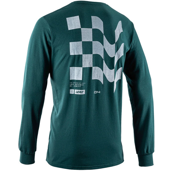Crisp studio image on a white background of Leatt Core Long Sleeve Shirt; showing long-sleeve cut, printed graphics, and crew neckline; SKU 50260814 - alternate view