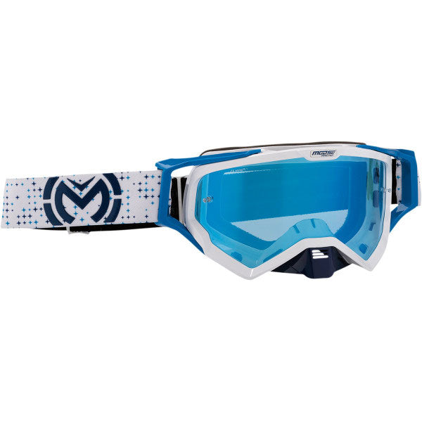 Product image of Moose Racing xcr pro star goggle white blue motocross goggles showing frame design, lens style, and colorway