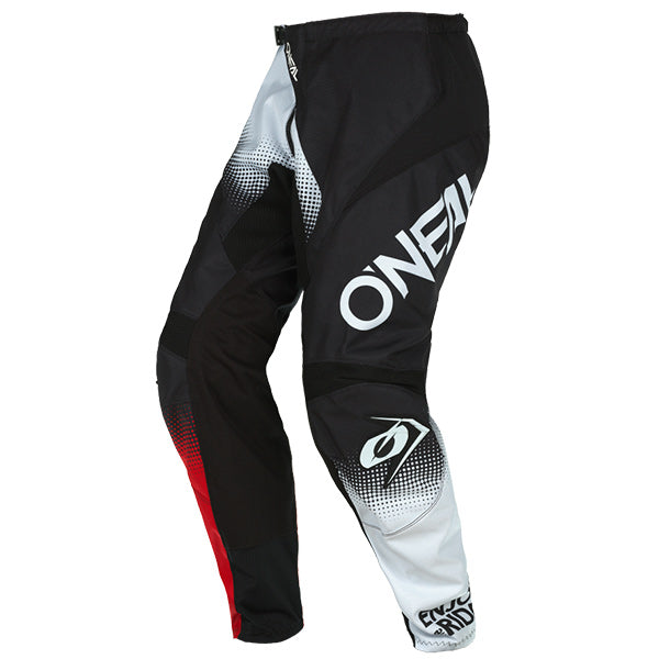 Detailed studio photograph of O'Neal, Element Racewear Pants, SKU E021-036, color options Blue/Orange/Neon Yellow, Black/White/Red, Blue/White/Red, Black/Grey/Neon Yellow, sizes 28–52