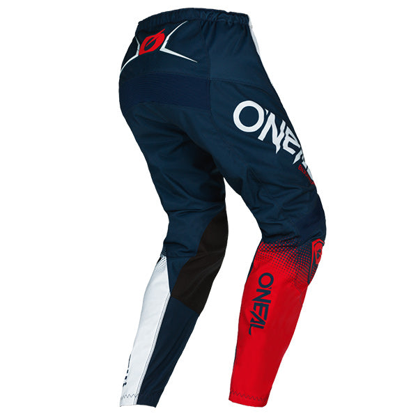 Studio image on a white background of O'Neal, Element Racewear Pants, SKU E021-040, color options Blue/Orange/Neon Yellow, Black/White/Red, Blue/White/Red, Black/Grey/Neon Yellow, sizes 28–52