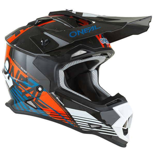 High-resolution studio image of O'Neal, 2 Series Rush Helmet, SKU 0200-362, color options Red/Neon Yellow, Orange/Blue, sizes XS–2X