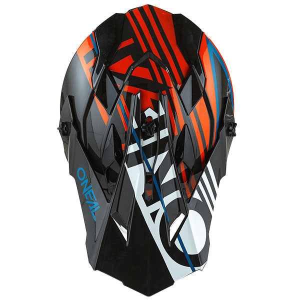 Studio photo showcasing O'Neal, 2 Series Rush Helmet, SKU 0200-316, color options Red/Neon Yellow, Orange/Blue, sizes XS–2X