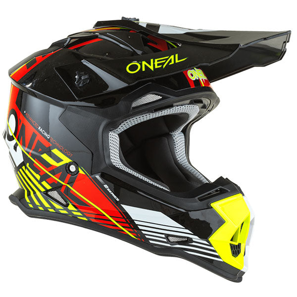 Studio image on a white background of O'Neal, 2 Series Rush Helmet, SKU 0200-312, color options Red/Neon Yellow, Orange/Blue, sizes XS–2X