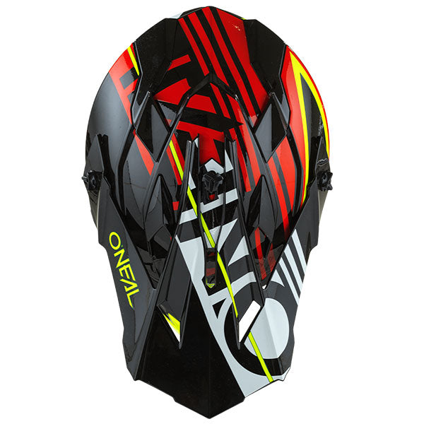 Studio image highlighting O'Neal, 2 Series Rush Helmet, SKU 0200-314, color options Red/Neon Yellow, Orange/Blue, sizes XS–2X