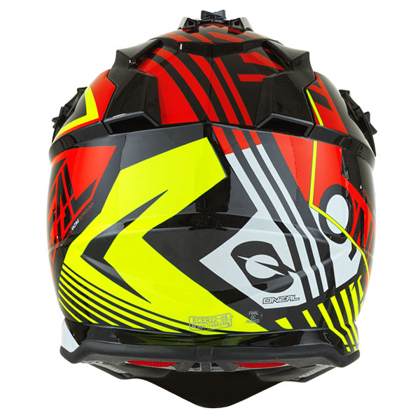 Studio image highlighting O'Neal, 2 Series Rush Helmet, SKU 0200-313, color options Red/Neon Yellow, Orange/Blue, sizes XS–2X
