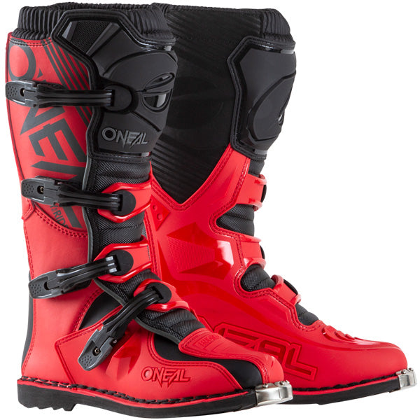 Studio image highlighting O'Neal, Element Boots, SKU 0332-212, color options White, Black, Red, Grey, sizes 7–15