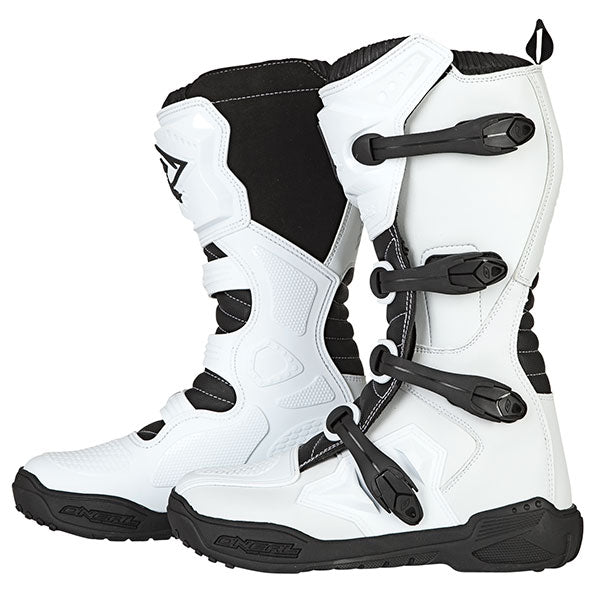 Studio image highlighting O'Neal, Element Boots, color options White, Black, sizes 8–13