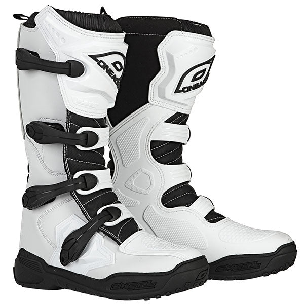 Studio product photo on a neutral background of O'Neal, Element Boots, SKU 0322-111, color options White, Black, sizes 8–13