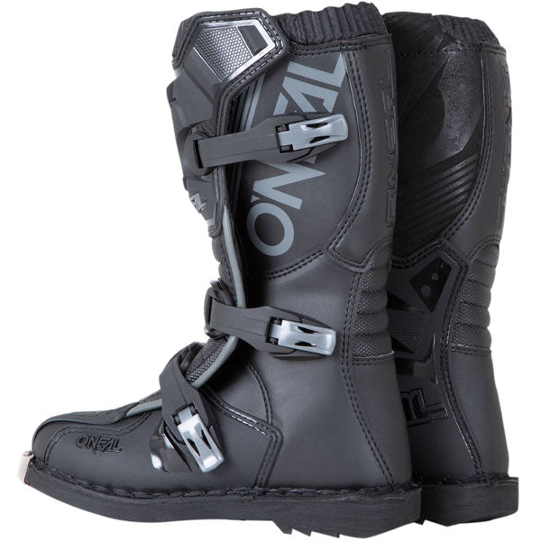 Detailed studio photograph of O'Neal, Element Boot (Youth), Boots, SKU 0332-101, color options Black, sizes Y-13, Y-1, Y-2, Y-3, Y-4, Y-5, Y-6