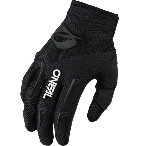 Catalog studio image of O'Neal, Element Gloves (Youth), Offroad Gloves, SKU E031-301, color options Black, Red/Black, Neon/Black, Black/Pink, sizes Y-SM, Y-XL, Y-XS, Y-MD, Y-LG