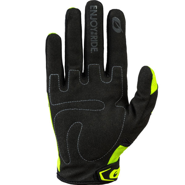 Clean studio photo on a white background of O'Neal, Element Gloves (Youth), Offroad Gloves, SKU E031-405, color options Black, Red/Black, Neon/Black, Black/Pink, sizes Y-SM, Y-XL, Y-XS, Y-MD, Y-LG