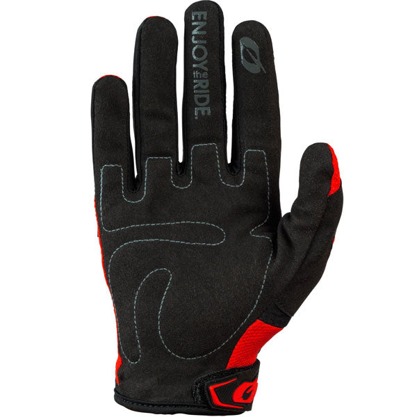 Clean studio photo on a white background of O'Neal, Element Gloves, Offroad Gloves, SKU E031-111, color options Black, Red/Black, Neon/Black, Blue/Black, Grey/Black, Orange/Black, sizes XS–5X