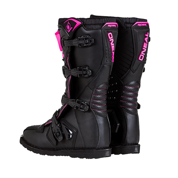 Studio product photo on a neutral background of O'Neal, Rider Boot (Womens), Boots, SKU 0325-706, color options Black/ Pink, sizes 5–12