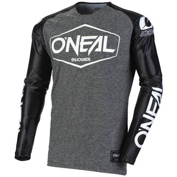 Catalog studio image of O'Neal, Mayhem Lite Hexx Jersey (Youth), color options Grey/Black, sizes Y-MD, Y-LG