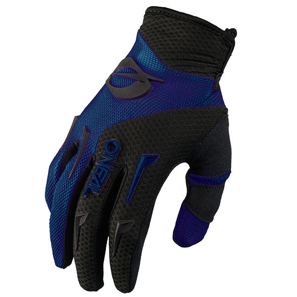 Detailed studio photograph of O'Neal, Element Gloves, Offroad Gloves, SKU E031-114, color options Black, Red/Black, Neon/Black, Blue/Black, Grey/Black, Orange/Black, sizes XS–5X