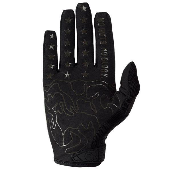 Studio image highlighting O'Neal, Mayhem Camo Gloves, Offroad Gloves, SKU M030-609, color options Black/Green, sizes XL–2X