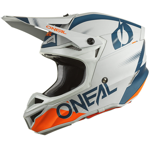 Detailed studio photograph of O'Neal, 5 Series Haze Helmet, SKU 0628-314, color options Black/Red, Blue/Red, Blue/Orange, Grey/Black, sizes XS–2X