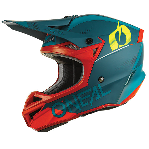 Studio product photo on a neutral background of O'Neal, 5 Series Haze Helmet, SKU 0628-311, color options Black/Red, Blue/Red, Blue/Orange, Grey/Black, sizes XS–2X