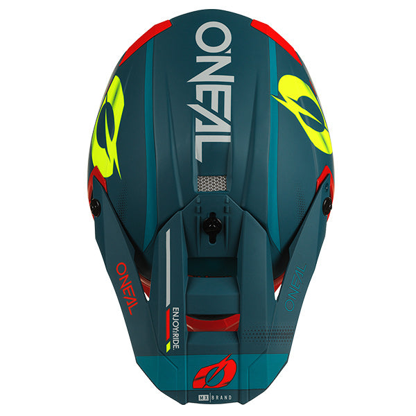 Studio image highlighting O'Neal, 5 Series Haze Helmet, SKU 0628-346, color options Black/Red, Blue/Red, Blue/Orange, Grey/Black, sizes XS–2X