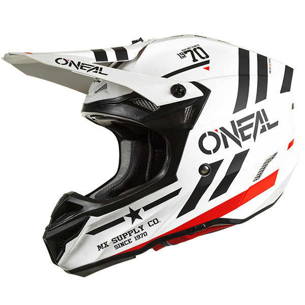 Studio image highlighting O'Neal, 5 Series Squadron Helmet, SKU 0628-721, color options Black/Grey Matte, White/Black Matte, sizes XS–2X