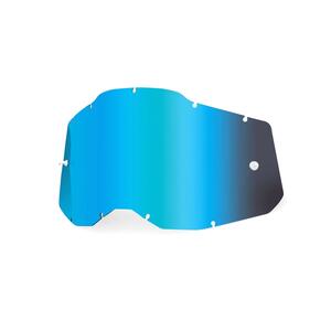 Studio photo of 100%, Replacement Lens (Accuri 2/Racecraft 2/Strata 2), Goggle Lens, SKU 5808110200, sizes Blue, Clear, Injected Clear, Dark Smoke, Mirror Blue, Mirror Gold, Mirror Green, Mirror Pink, Mirror Red, Mirror Red/Blue, Mirror Silver, Mirror True Gold