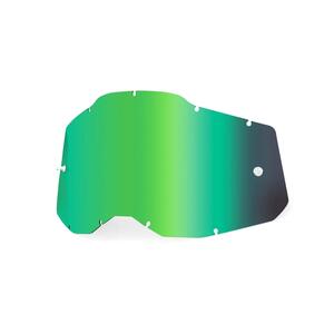Studio photo of 100%, Replacement Lens (Accuri 2/Racecraft 2/Strata 2), Goggle Lens, SKU 5808110300, sizes Blue, Clear, Injected Clear, Dark Smoke, Mirror Blue, Mirror Gold, Mirror Green, Mirror Pink, Mirror Red, Mirror Red/Blue, Mirror Silver, Mirror True Gold