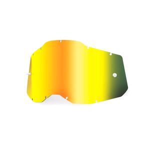 Catalog studio image of 100%, Replacement Lens (Accuri 2/Racecraft 2/Strata 2), Goggle Lens, SKU 5808110400, sizes Blue, Clear, Injected Clear, Dark Smoke, Mirror Blue, Mirror Gold, Mirror Green, Mirror Pink, Mirror Red, Mirror Red/Blue, Mirror Silver, Mirror True Gold