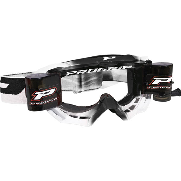 Product image of progrip 3200venom goggles with roll off system black white motocross goggles showing frame design, lens style, and colorway