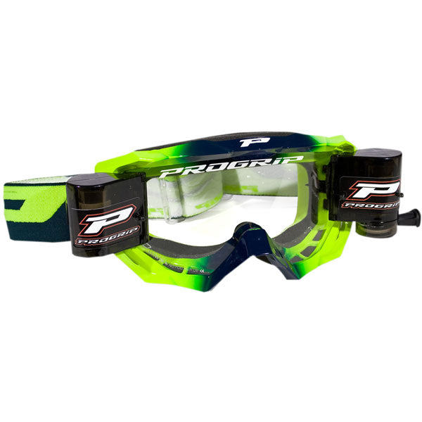 Product image of progrip 3200venom goggles with roll off system blue yellow motocross goggles showing frame design, lens style, and colorway