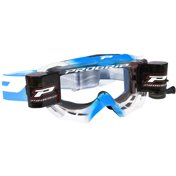 Product image of progrip 3200venom goggles with roll off system light blue white motocross goggles showing frame design, lens style, and colorway