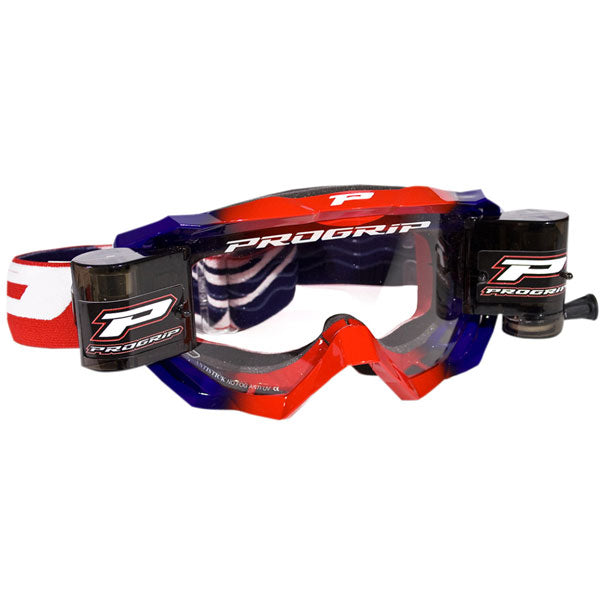 Product image of progrip 3200venom goggles with roll off system red blue motocross goggles showing frame design, lens style, and colorway