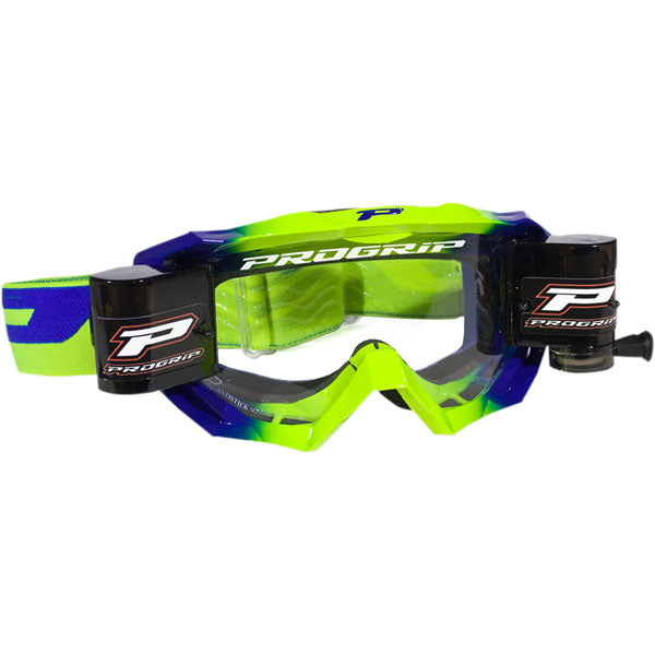 Product image of progrip 3200venom goggles with roll off system yellow blue motocross goggles showing frame design, lens style, and colorway