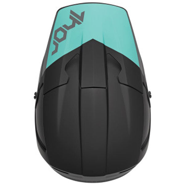 Three-quarter view of Thor - Reflex Cube Mips Helmet helmet helmet, in BLACK and MINT, vented chin bar and intake ports, on a clean white background, (SKU 011074) Colors: BLACK and MINT, LIGHT GRAY and ORANGE, RED and BLACK Sizes: 2XL, LG, MD, SM, XL, XS