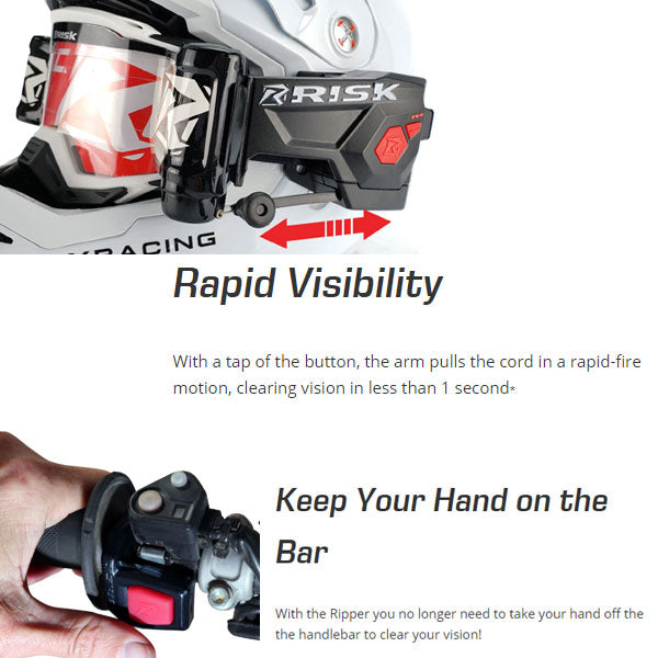 Risk Racing Automated Goggle Roll-Off System - detail view showing construction and fit SKU 05-1065