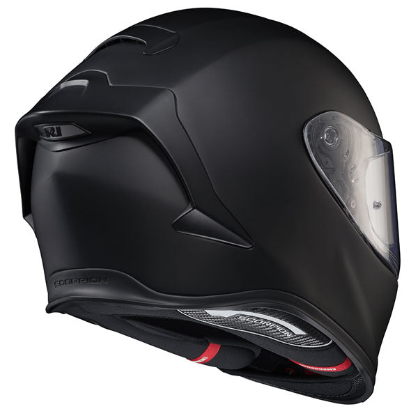 Scorpion EXO - EXO-R1 Air Helmet, motorcycle helmet, detail view, color options: 2XL, 3XL, LG, MD, SM, XL, XS, sizes: Matte Black, Matte Pearl White, Solid Black