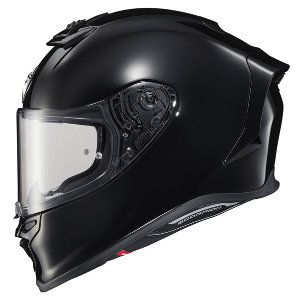 Scorpion EXO - EXO-R1 Air Helmet, motorcycle helmet, front three-quarter view, color options: 2XL, 3XL, LG, MD, SM, XL, XS, sizes: Matte Black, Matte Pearl White, Solid Black